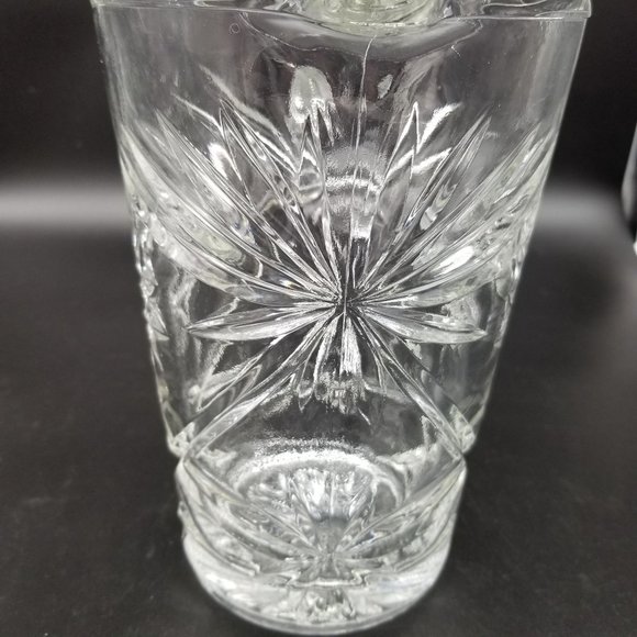 Vintage Clear Water Tea Drink Pitcher Floral Pressed Glass 8.50" Ribbed Handle - Picture 3 of 14